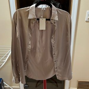Satin Cool Pink button up collared shirt Size: US 4, UK 8